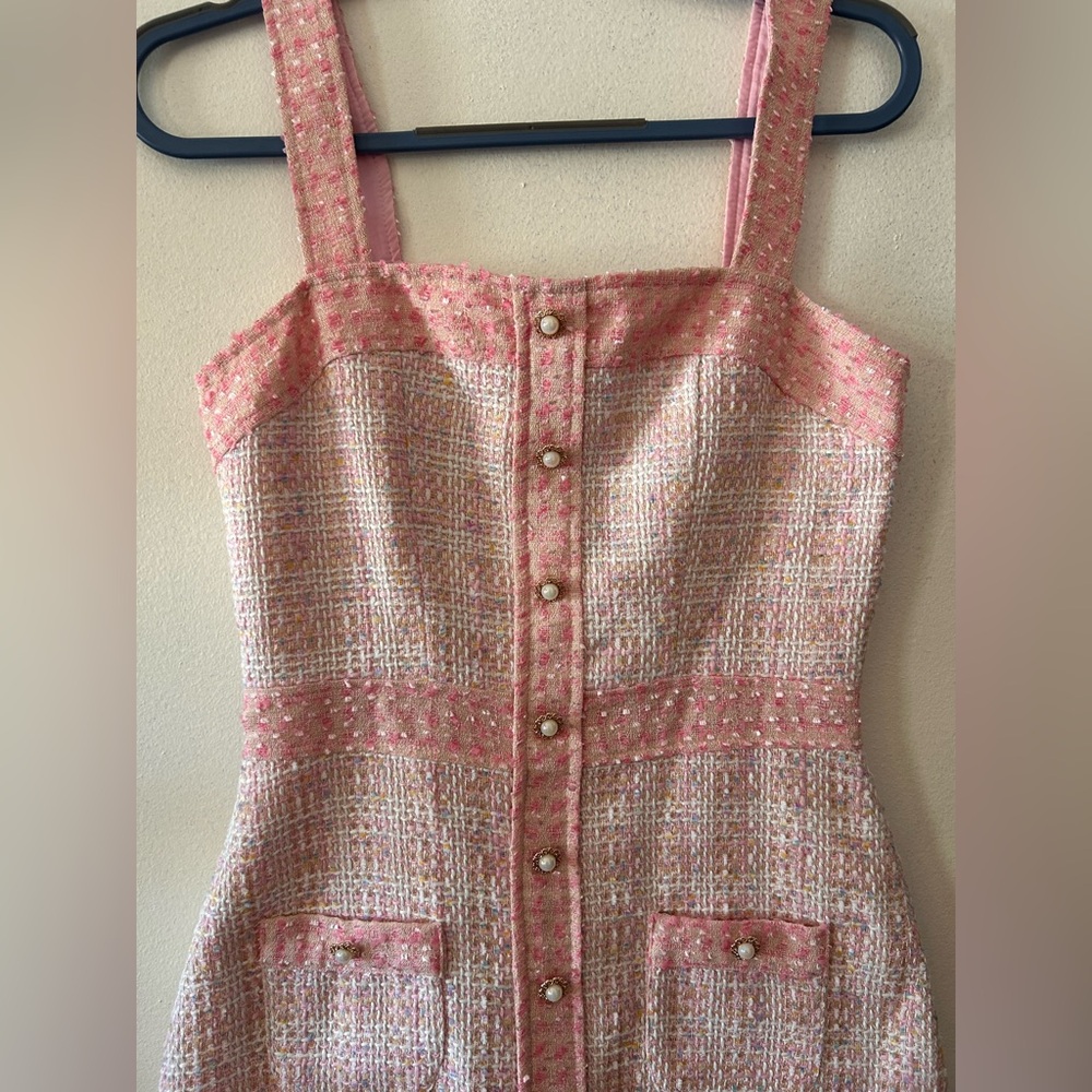 Amanda Uprichard 'Archie' Dress Size Medium Pink Tweed - Picture 3 of 8